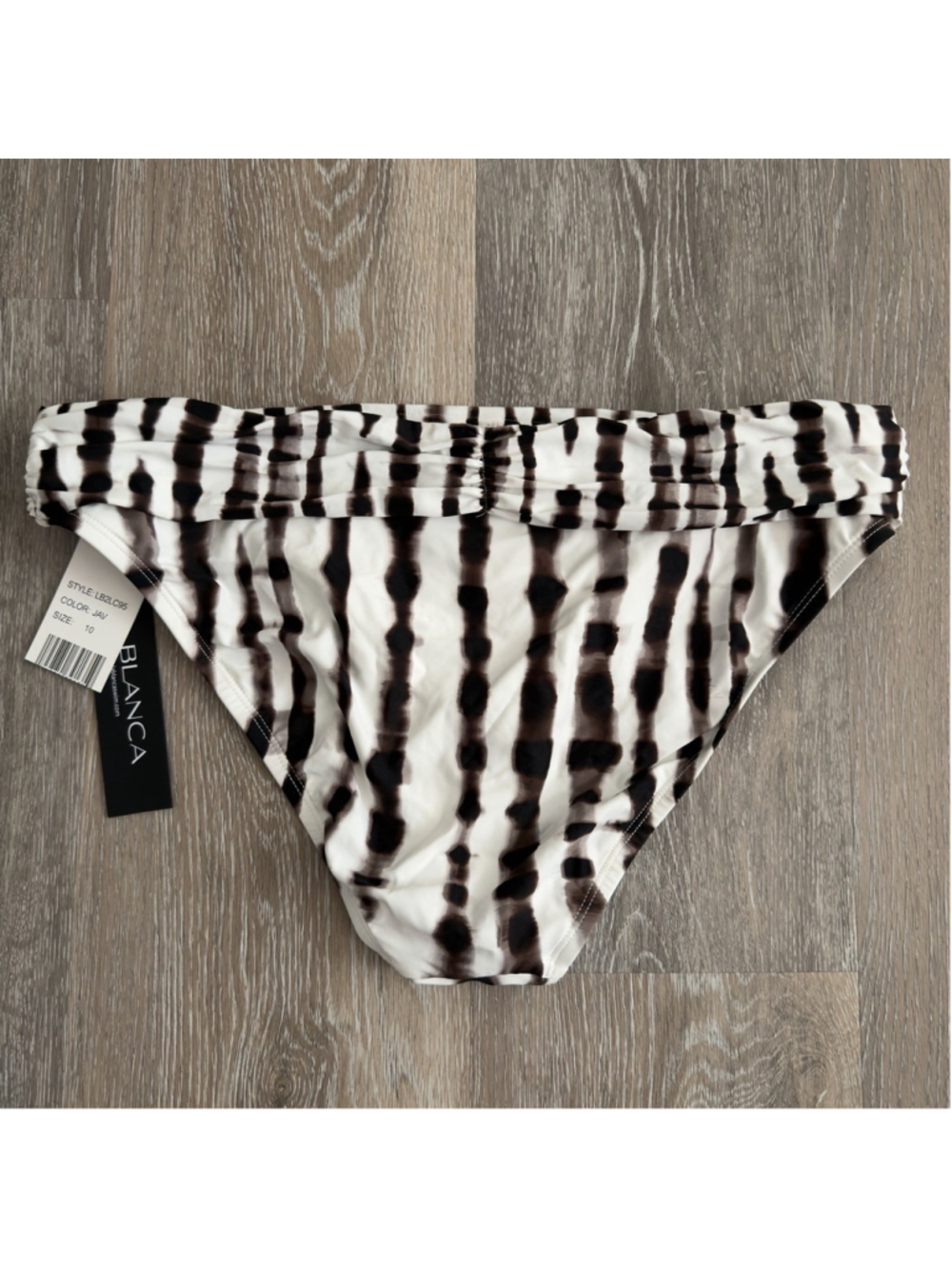 La Blanca NWT Womens 10 Hipster Bikini Bottom Shirred Stripes Black White NEW - Picture 2 of 4